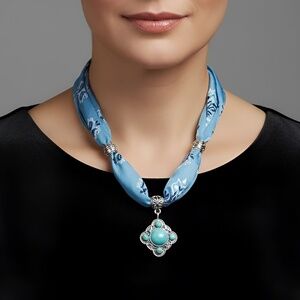 Antique Stone Pendant Scarf Necklace